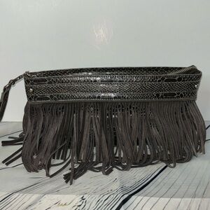 2/$30 EXPRESS Fringe Snakeskin Clutch Charcoal Gray